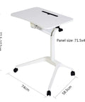 Mobile Standing Desk With Smooth Roll Casters Height Adjustable Sit To Stand Laptop Table Kick Back Remote Work Hub Rock Solid Rolling Cart With Pneumatic Height Adjustment, white, dimensions shown.