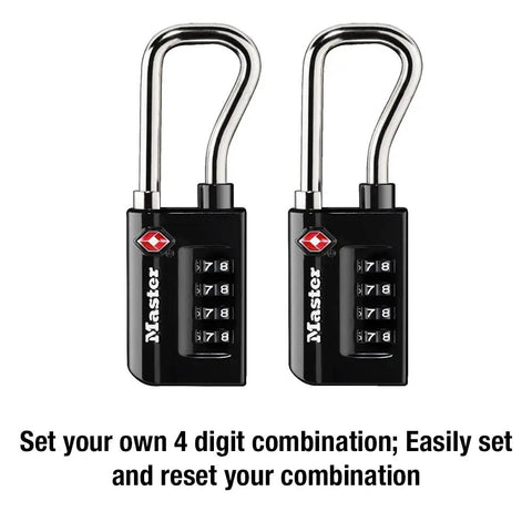 Two Pack Set Your Own Combination TSA Approved Luggage Locks For Suitcases, Backpacks, And Bags, Lock It Down Easy Resettable Travel Padlocks For Secure Airport Travel, Durable Black