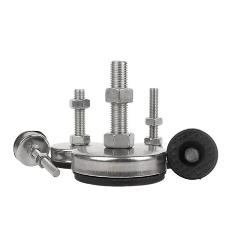 Top Shelf 304 Stainless Steel Furniture Feet With Non Slip Rubber Pads Adjustable M6 To M20 Levelers 180mm showing metal levelers with rubber pads.