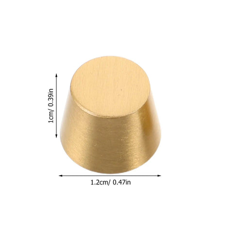 Brass Furniture Stabilizer Legs Four Pack For Mini Cabinets And Desks 10mm Decorative Riser Feet cone-shaped close-up view.
