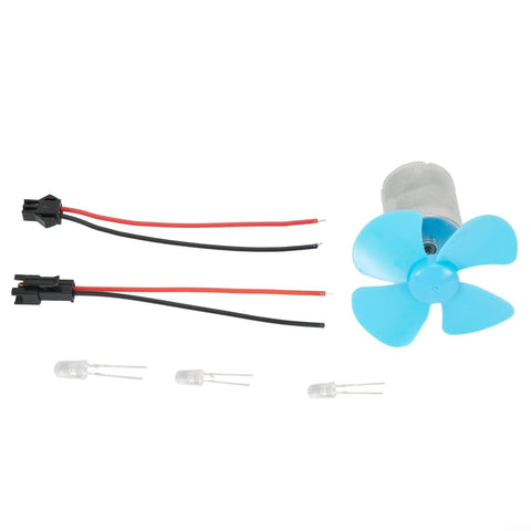 Wind Turbine Generator Kit For DIY Projects And Teaching Models With 12V Turbine Motor That Converts Wind Into DC 0 To 20V Power Compact 25mm By 31mm Size And Easy Plug And Play Electrical Components For Education including motor, paddles, and wires