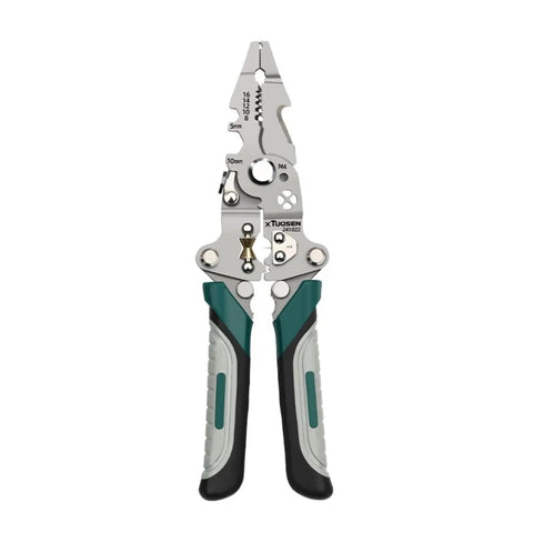 10-In-1 Wire Strippers And Automatic Self-Adjusting Wire Stripper Tool With Cutting Crimping Gripping And Twisting Functions For 8 To 16 AWG Electrical Wiring Pro Grade Heavy Duty Multi Tool Pliers For DIYers And Pros, front view