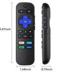 Two Pack Universal Remote For Roku Smart TVs Works With Hisense Onn TCL Sharp Element Philips JVC RCA Insignia Sanyo LG RokuSeries Not For Roku Stick Or Box Easy Setup No Fuss All In One Replacement Remotes, front and side view.