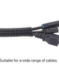 Fifty Foot Split Wire Loom Tubing Three Quarters Inch Black Beefy Heavy Duty Cable Protection with cables inserted
