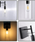 Black Wall Sconce Set Of 2 Modern Bathroom Vanity Lights Featuring Clear Glass Shades And Sturdy Metal Black Finish Perfect Wall Lighting Fixtures For Bedroom Mirror Living Room Farmhouse Decor Easy Installation Up Or Down Mount displayed in close-up and various angles