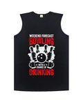 Men's Soft Cotton Muscle Tank Top With Fresh Bike Mechanic Graphic Design Ultra Lightweight Sleeveless Gym Shirt And Breathable Summer Undershirt For Turning Wrenches Or Casual Flex, black tank with bowling graphic.