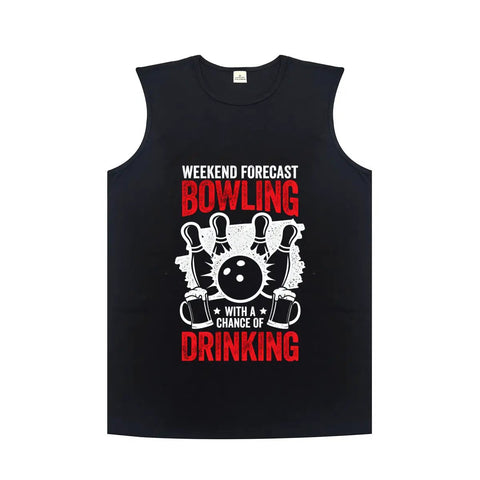 Men's Soft Cotton Muscle Tank Top With Fresh Bike Mechanic Graphic Design Ultra Lightweight Sleeveless Gym Shirt And Breathable Summer Undershirt For Turning Wrenches Or Casual Flex, black tank with bowling graphic.