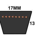 Diagram showing cross-section of XPB 17 X 2800mm V Belt SPBX Series Workhorse Heavy Duty Industrial Belt dimensions 17mm x 13mm