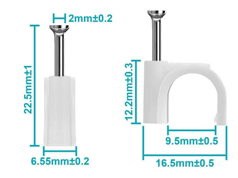 Circle Cable Clips With Steel Nails 10mm Pack Of 100 For Quick Hammer In Mounting On Walls And Floorboards, measurement details.