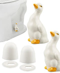 Heckin Cute Duck Toilet Bolt Covers With Ceramic Snap On Screw Caps For Base Bolts, featuring two ceramic ducks and white caps.