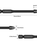 Side view of a 6mm masonry tile drill bit with 1/4-inch hex shank; 75 mm length and 9 mm tip