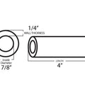 Diagram of scooter handlebar grips with 7/8" inside diameter, 1/4" wall thickness, and 4" length.