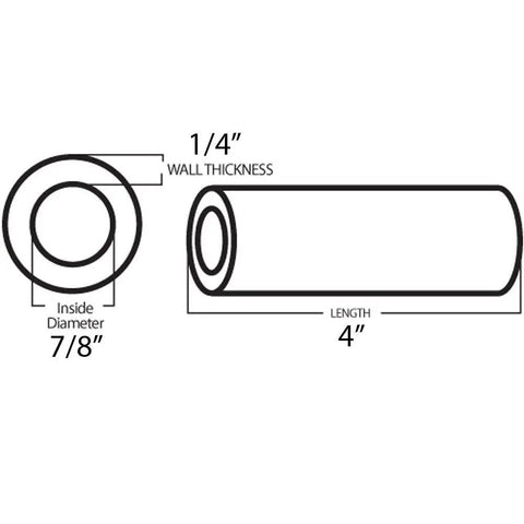 Diagram of scooter handlebar grips with 7/8" inside diameter, 1/4" wall thickness, and 4" length.