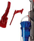 Red Cyclone Canister Button Release Catch Clips For DC65 Vacuum Cleaner, three sets shown alongside a vacuum unit.