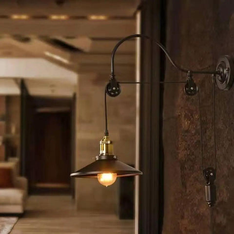 Adjustable Pulley Wall Sconce With Clear Glass Lampshade Straight Up Industrial Rustic Single Head Ceiling Light E27 Bulb Ready Fixture For Bar And Cozy Home Vibes in modern living space.