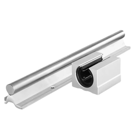 Top Notch High Precision Linear Guide Rail Kit With 4pcs SBR16UU Bearing Blocks And 2pcs SBR16 Rails Perfect Smooth Motion For Your DIY CNC And 3D Printer Projects Made From Quality Steel, single rail and block close-up