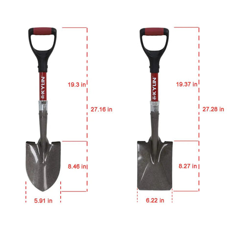 Two Piece Mini Garden Shovel Set With Fiberglass Short Handles, 14 Gauge Steel Blades, D Grip, Rust Resistant Finish