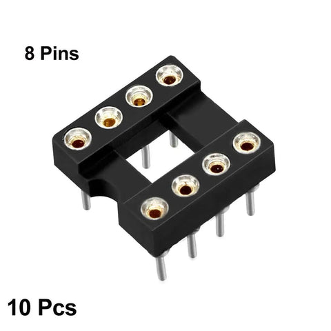 DIP IC Socket Set 10 Pack Dual Row 8 Pin 2.54mm Pitch Soldering Adapters Black Silver Tone Durable Plastic Metal Construction