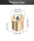 5 Pack Hella Sturdy Brass Ball Plungers Heavy Duty Cabinet Door Pull Buttons No Sweat Drawer Catch Latches Top Notch Closet Hardware Replacement Real Deal Spring Loaded Push Catches, showing dimensions 7mm dia, 8mm height.