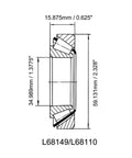 Tapered Roller Bearing Cone and Bushing Kit for Single Row Bearings L68149 L68110 diagram with measurements