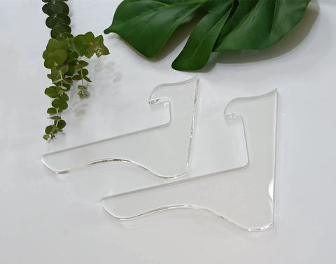 Premium Acrylic Router Template Set For Standing Cutting Boards, Hella Tough Charcuterie Stencil on white surface with greenery.
