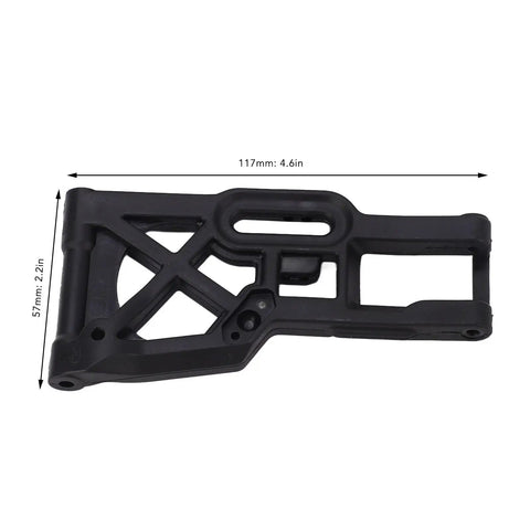 Nylon Front Lower Suspension Arms For 1 By 8 RC Cars, Lightweight Yet Sturdy, 117x57 mm black replacement part with dimensions