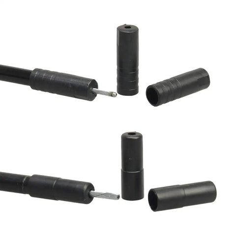 Bike Cable Ferrule End Caps Set For 5mm Brake Cables And 4mm Shift Cables Crimp Plastic Caps shown with cables