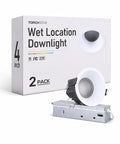 TORCHSTAR 2-Pack 4-Inch 5CCT LED Recessed Light with J-Box, Wet Location with box and downlight showing details.