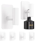 Six Pack Large Stainless Steel Wall Hooks Heavy Duty Adhesive Mount Holds Up To 26 Pounds on smooth surfaces, white finish.
