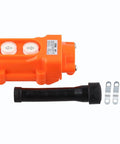 2 Way Push Button Switch Rainproof Hoist Pendant Controller for Outdoor Cranes, Rugged Weatherproof Industrial Switch With Rubber Sleeve, AC 500V 2A Capacity, Beefy Heavy Duty, Easy Setup, Orange Red Device, orange pendant switch with rubber sleeve and mounting parts