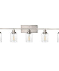 40 Inch Brushed Nickel Vanity Light Over Mirror Five Light Industrial Sconce Wall Lamp With Seeded Glass Shades