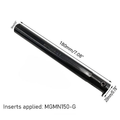 Side view of a Heavy Duty Lathe Grooving Tool Holder Set For Steel With MGMN150 And MGMN200 Carbide Inserts, showing 180mm length.