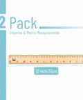 Wooden Rulers Bulk Pack 12 Inch Measuring Rulers With Inches And Centimeters Durable Wood Rulers For School Office Crafts Drawing Classroom Supplies Student Use 12 Pack showing imperial and metric measurements with a single ruler.