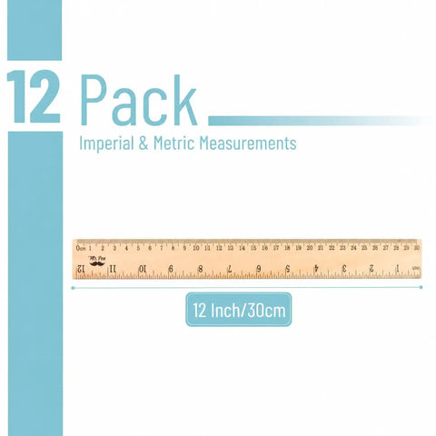 Wooden Rulers Bulk Pack 12 Inch Measuring Rulers With Inches And Centimeters Durable Wood Rulers For School Office Crafts Drawing Classroom Supplies Student Use 12 Pack showing imperial and metric measurements with a single ruler.