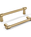 5 Pack Brushed Brass Cabinet Pulls Zinc Alloy Die Cast Modern Minimalist Hardware For Kitchen Bath And Bedroom Cabinets, angled view