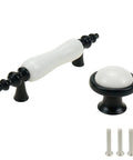 8 Pack Ceramic Drawer Pulls And Knobs Set In Black And White For Kitchen Cabinets And Wardrobes Includes Four Three Hole Centered Handles