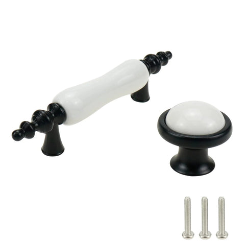 8 Pack Ceramic Drawer Pulls And Knobs Set In Black And White For Kitchen Cabinets And Wardrobes Includes Four Three Hole Centered Handles