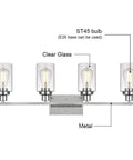 Three-Light Sleek Modern Bathroom Vanity Light With Clear Glass Shades, Wall Mounted Fixture In Black Finish, Brushed Nickel Socket