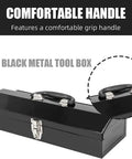 Rugged Hip Roof Portable Steel Tool Box With Metal Latch Closure, 16.7 Inch L X 6.9 Inch W X 4.9 Inch H, Black Finish, Easy Carry Handle