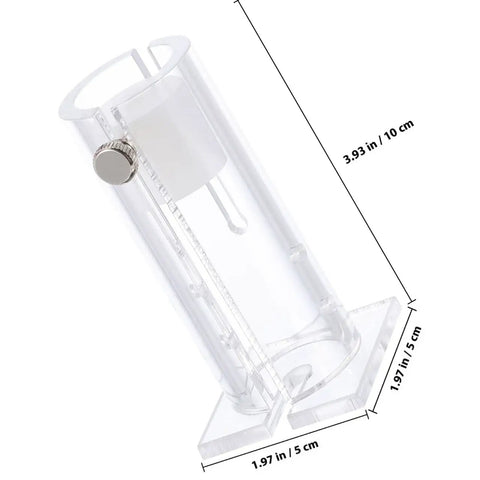 Sturdy Acrylic Mouse Restrainer Tube Fixture With Pretty Darn Secure Grip For Zero Fuss Abdominal And Tail Vein Injections Sweet Spot Lab Gear For Healthy Little Rodents Up To Thirty Five Grams showing dimensions and design features.