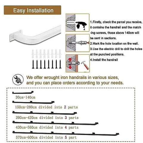 Easy installation guide for Custom Adjustable Galvanized Iron Stair Railing and Wall Mounted Handrail with Non Slip Grip for Indoor Outdoor Steps.