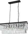 Black Modern Crystal Chandelier For Dining Room And Kitchen Pendant Lighting Rectangular Style with hanging crystals