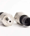 Two stainless steel 1/8 NPT pressure transducer sensors with black seals and multi-pin electrical connectors