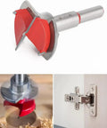Heavy Duty 35mm Hinge Hole Locator Template Adjustable For Forstner Bits with red cutting edges for precise drilling.