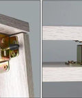 Kickass 90 Degree Folding Self Locking Hinge With Heavy Duty Furniture Foot Bracket Galvanized Metal Iron Dark Bronze Finish For Cabinets That Really Hold Their Ground Smoothly Every Single Time Without Any Hassle, showcasing two angles of a hinge.