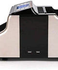 Heavy Duty Automatic Money Counter With UV IR MG Fake Bill Detection Variable Speed Cash Counting Machine, side view with LED display.