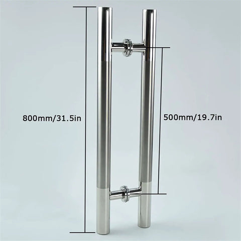 Built-To-Last Stainless Steel Door Handle Set For Glass And Wood Doors, Push Pull Handle With Glass-Protective Gaskets, 800x500mm