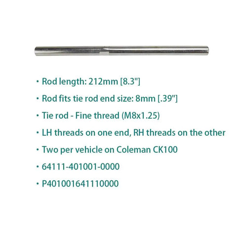 CK100-S Steering Wheel Linkage Rod With Heim Joints For Go Kart Replacement Part That Fits CK100-S SK100 HS100GK 98cc 3.0HP P401001641100000 Durable Performance Upgrade, 212mm steel rod, M8x1.25 threads