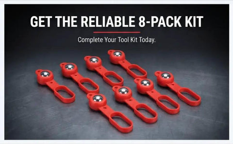 Luocute Magnetic Stud Finder 27 Lbs Force, Compact Handheld Design shown with red hooks for attaching to tools.