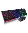 Straight Fire Gaming Keyboard And Mouse Bundle Featuring Wired Rgb Mechanical Keys With Slick Ergonomic Grip Three Gear Dpi Control And Plug And Go Setup For Pc Laptop Or Smart Tv view showing illuminated keys and optical mouse.